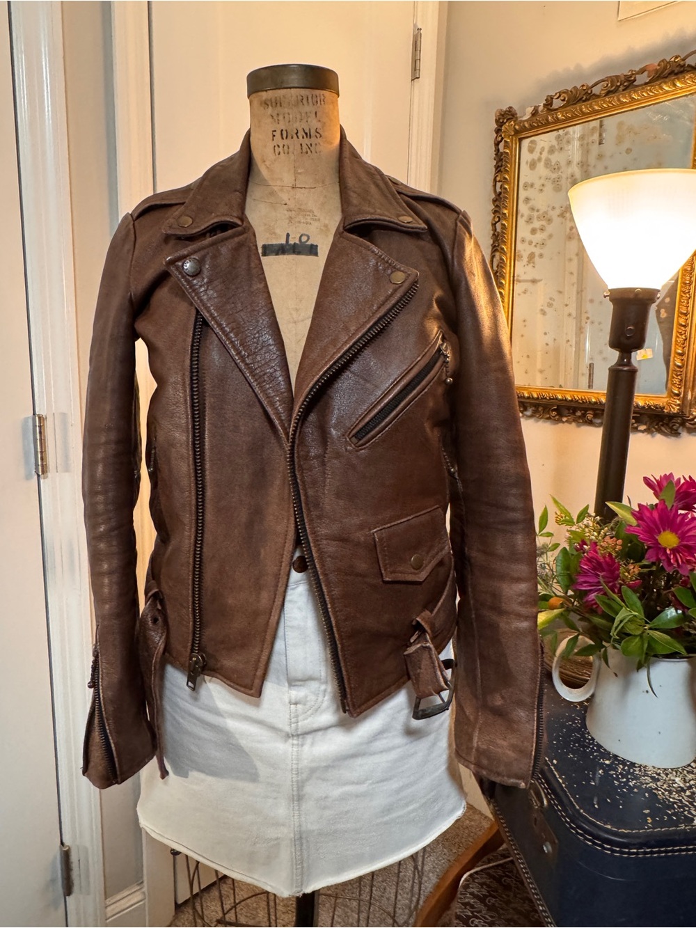 Brown Leather Moto Jacket - Classic Biker